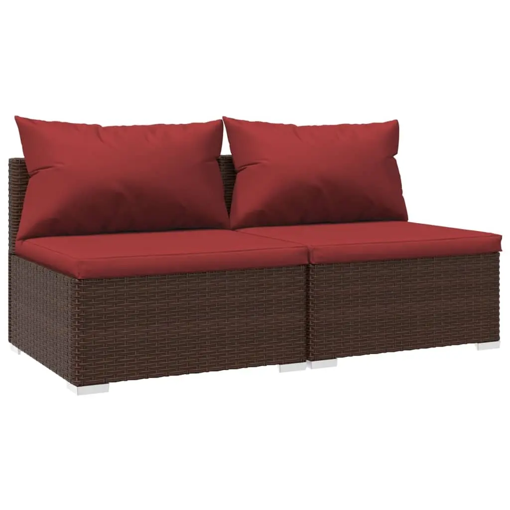 2 Piece Garden Lounge Set with Cushions Poly Rattan Brown 3101395 - Furniture