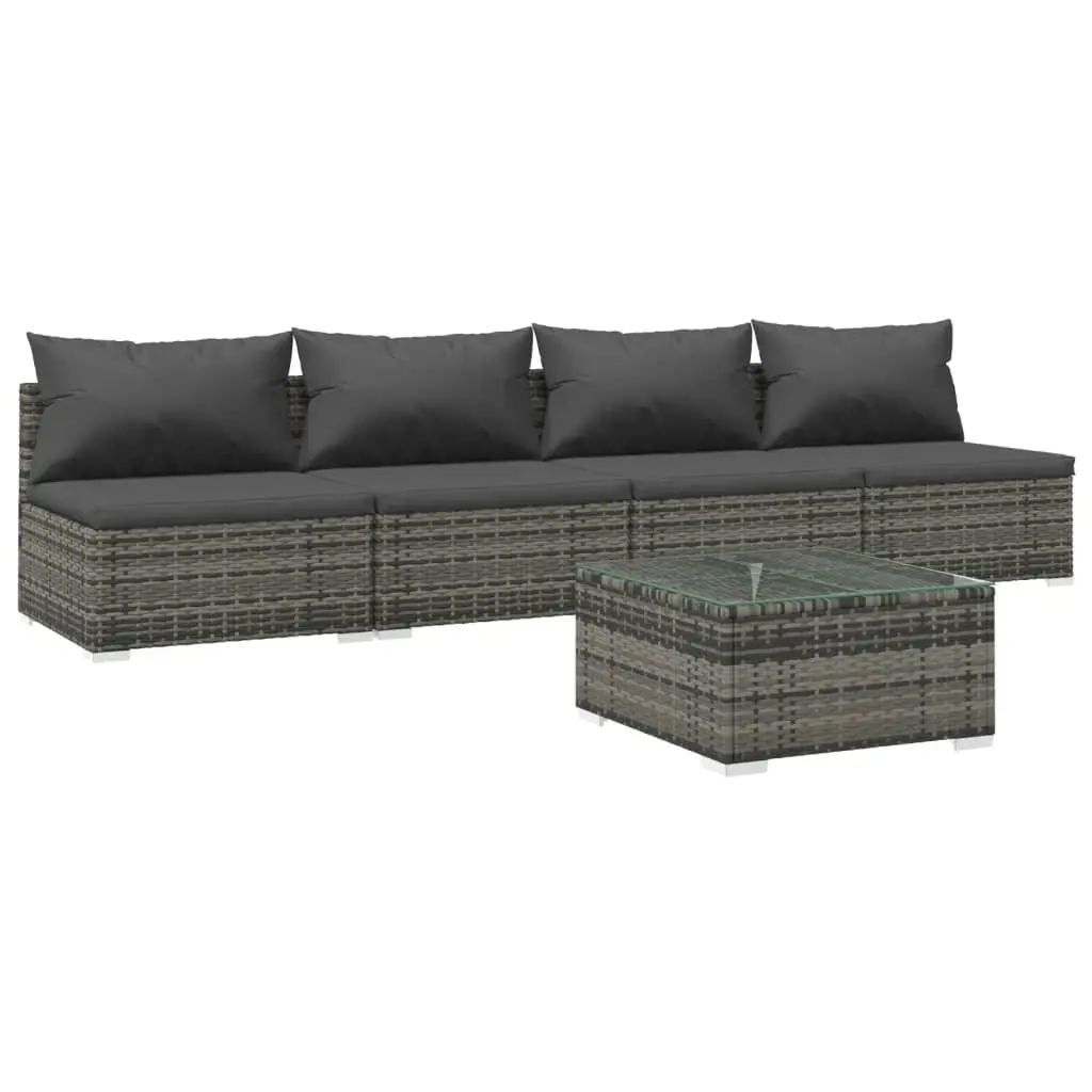 5 Piece Garden Lounge Set with Cushions Poly Rattan Grey 3101413 - Furniture