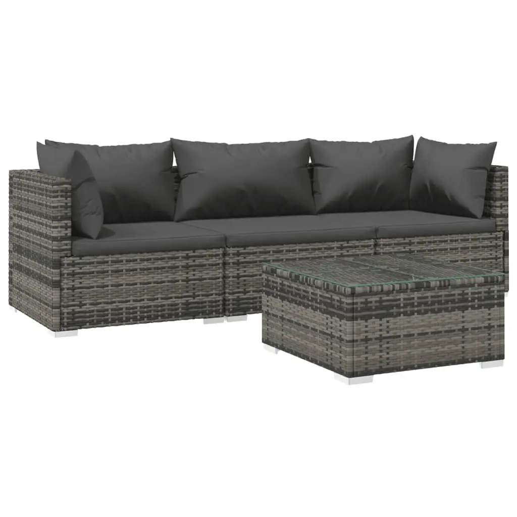 4 Piece Garden Lounge Set with Cushions Poly Rattan Grey 3101421 - Furniture