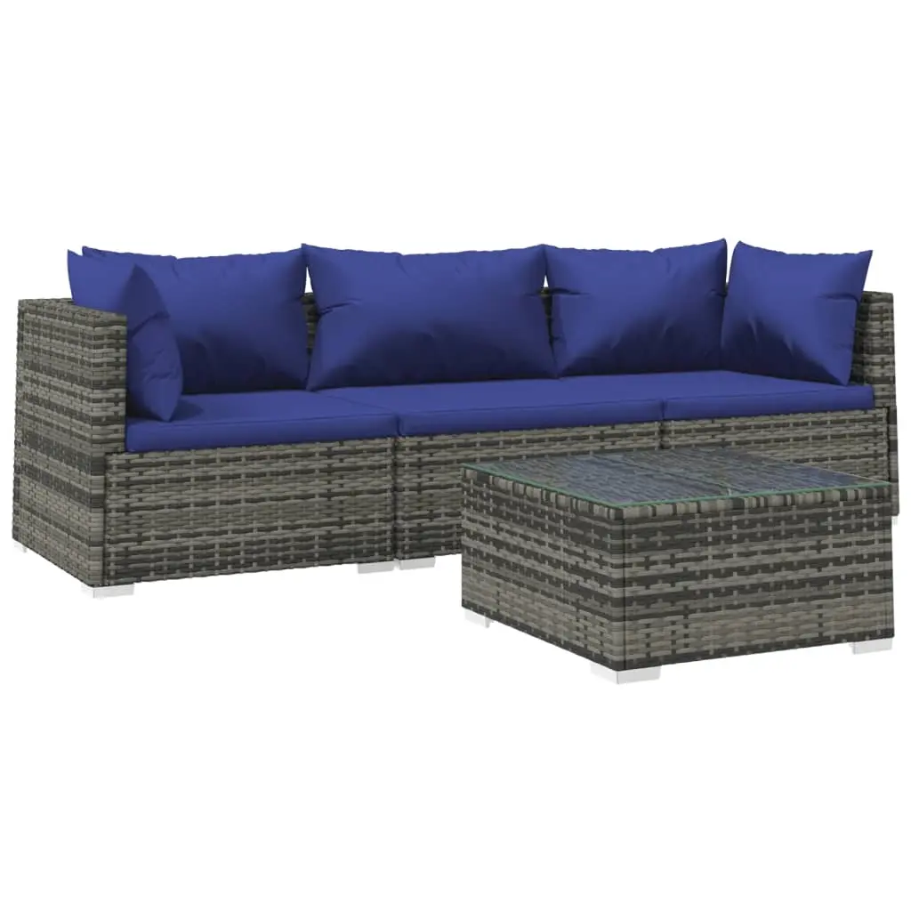 4 Piece Garden Lounge Set with Cushions Poly Rattan Grey 3101422 - Furniture