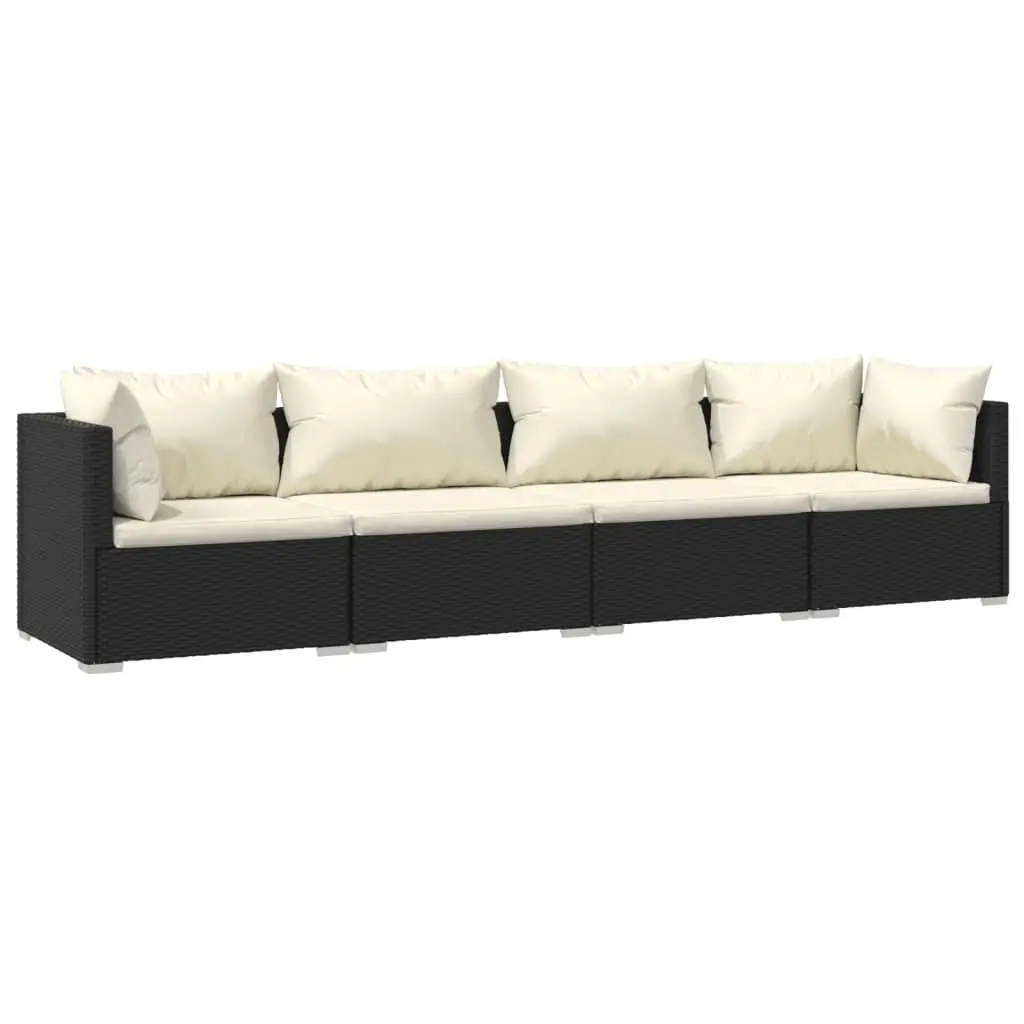 4 Piece Garden Lounge Set with Cushions Poly Rattan Black 3101423 - Furniture