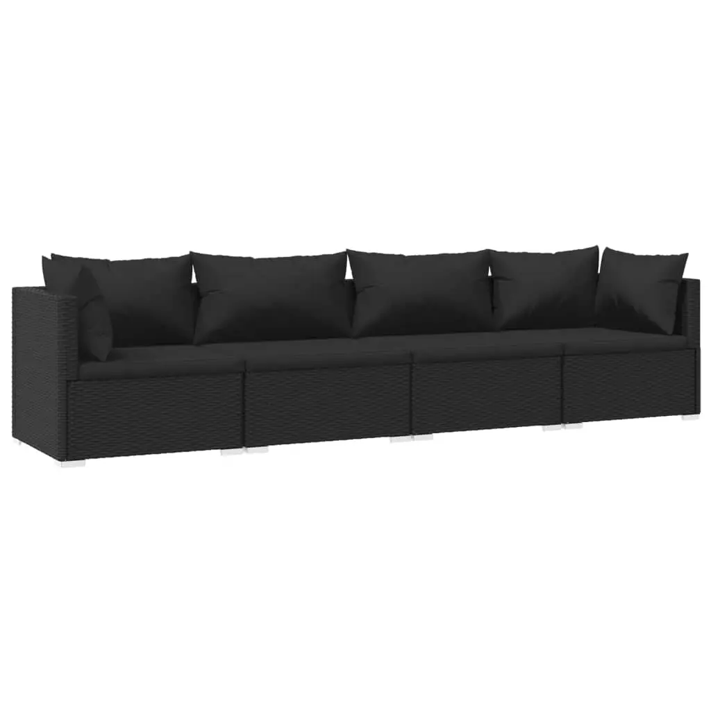 4 Piece Garden Lounge Set with Cushions Poly Rattan Black 3101424 - Furniture