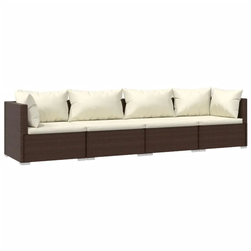 4 Piece Garden Lounge Set with Cushions Poly Rattan Brown 3101426 - Furniture