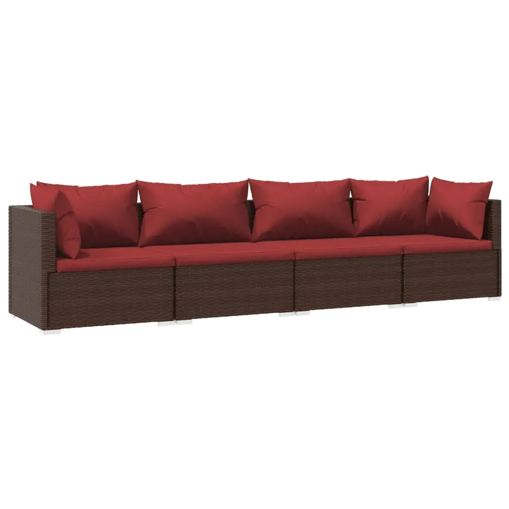 4 Piece Garden Lounge Set with Cushions Poly Rattan Brown 3101427 - Furniture