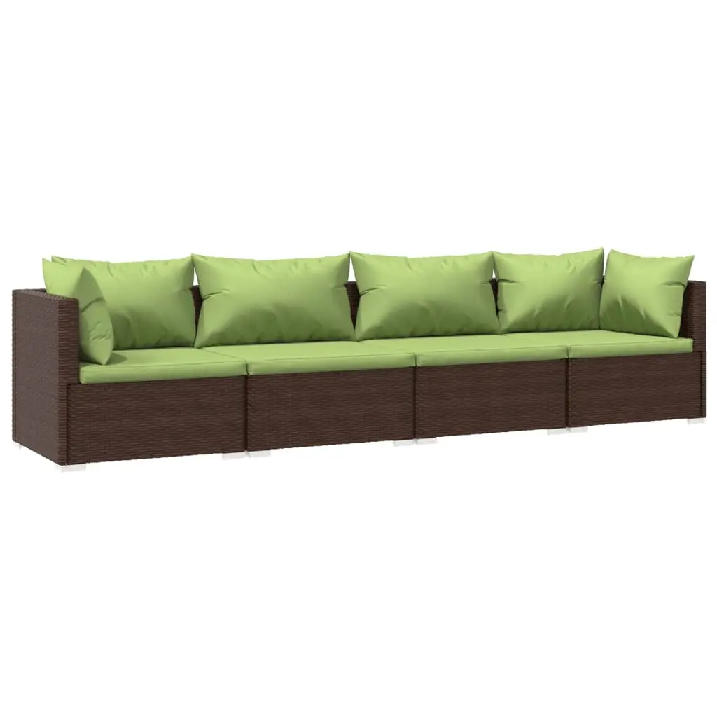4 Piece Garden Lounge Set with Cushions Poly Rattan Brown 3101428 - Furniture