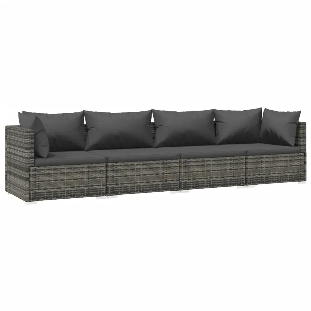 4 Piece Garden Lounge Set with Cushions Poly Rattan Grey 3101429 - Furniture