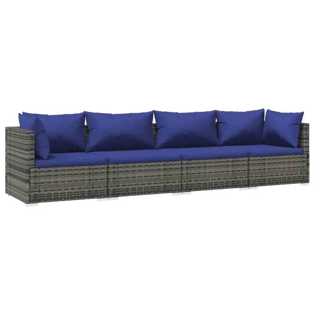 4 Piece Garden Lounge Set with Cushions Poly Rattan Grey 3101430 - Furniture