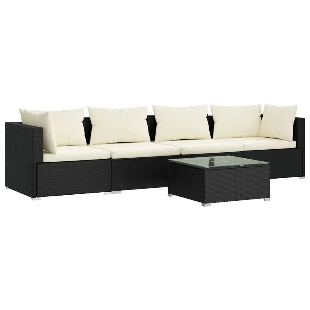 5 Piece Garden Lounge Set with Cushions Poly Rattan Black 3101431 - Furniture