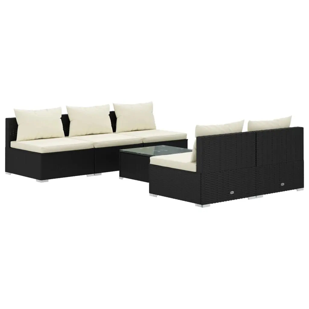 6 Piece Garden Lounge Set with Cushions Poly Rattan Black 3101447 - Furniture