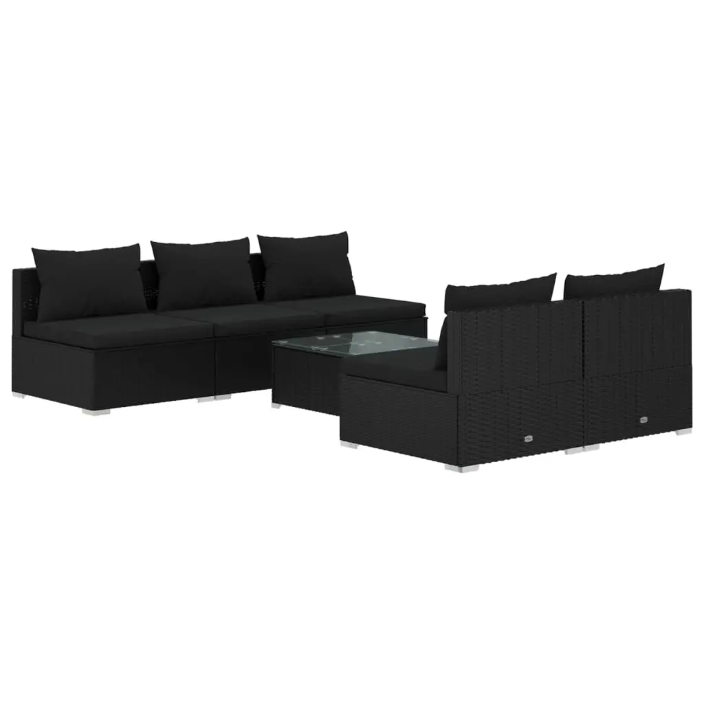 6 Piece Garden Lounge Set with Cushions Poly Rattan Black 3101448 - Furniture