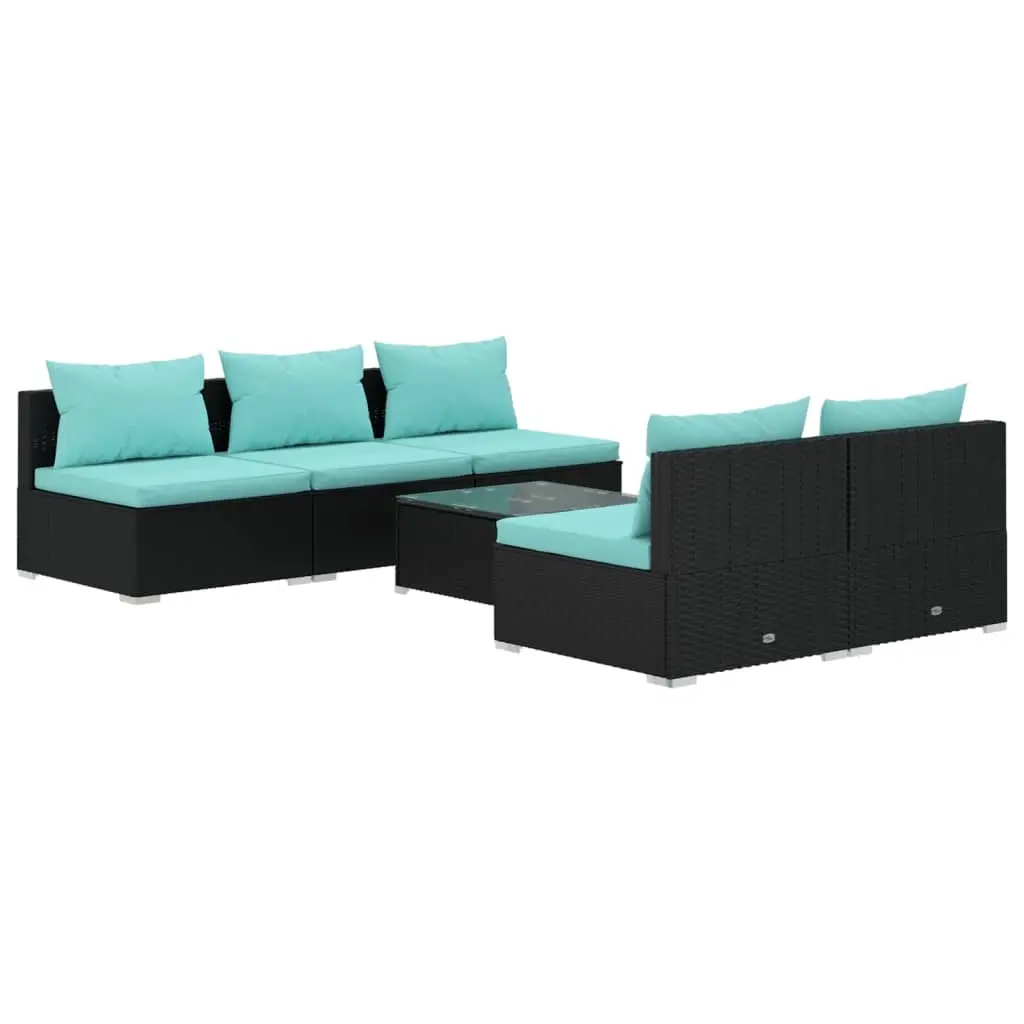 6 Piece Garden Lounge Set with Cushions Poly Rattan Black 3101449 - Furniture