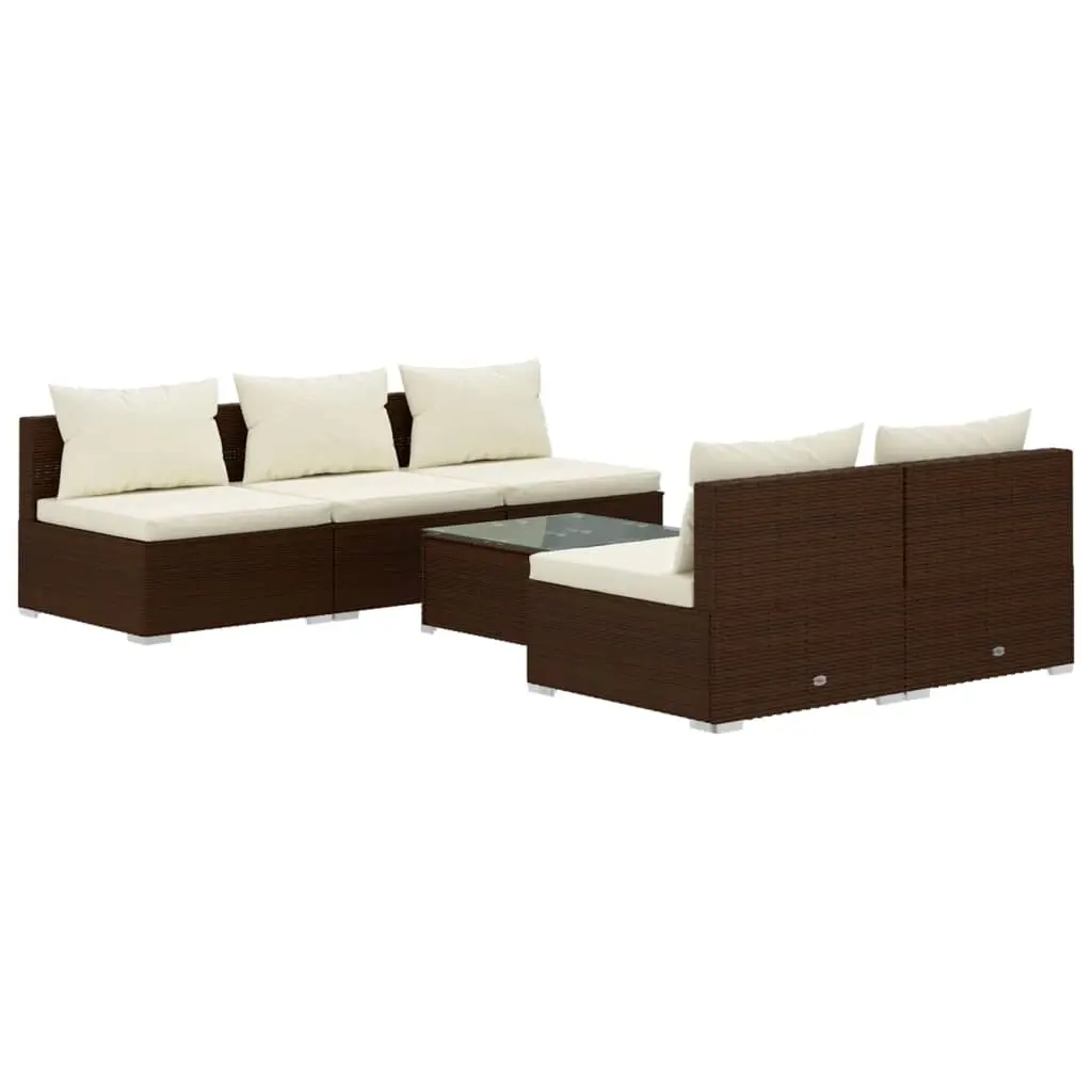 6 Piece Garden Lounge Set with Cushions Poly Rattan Brown 3101450 - Furniture