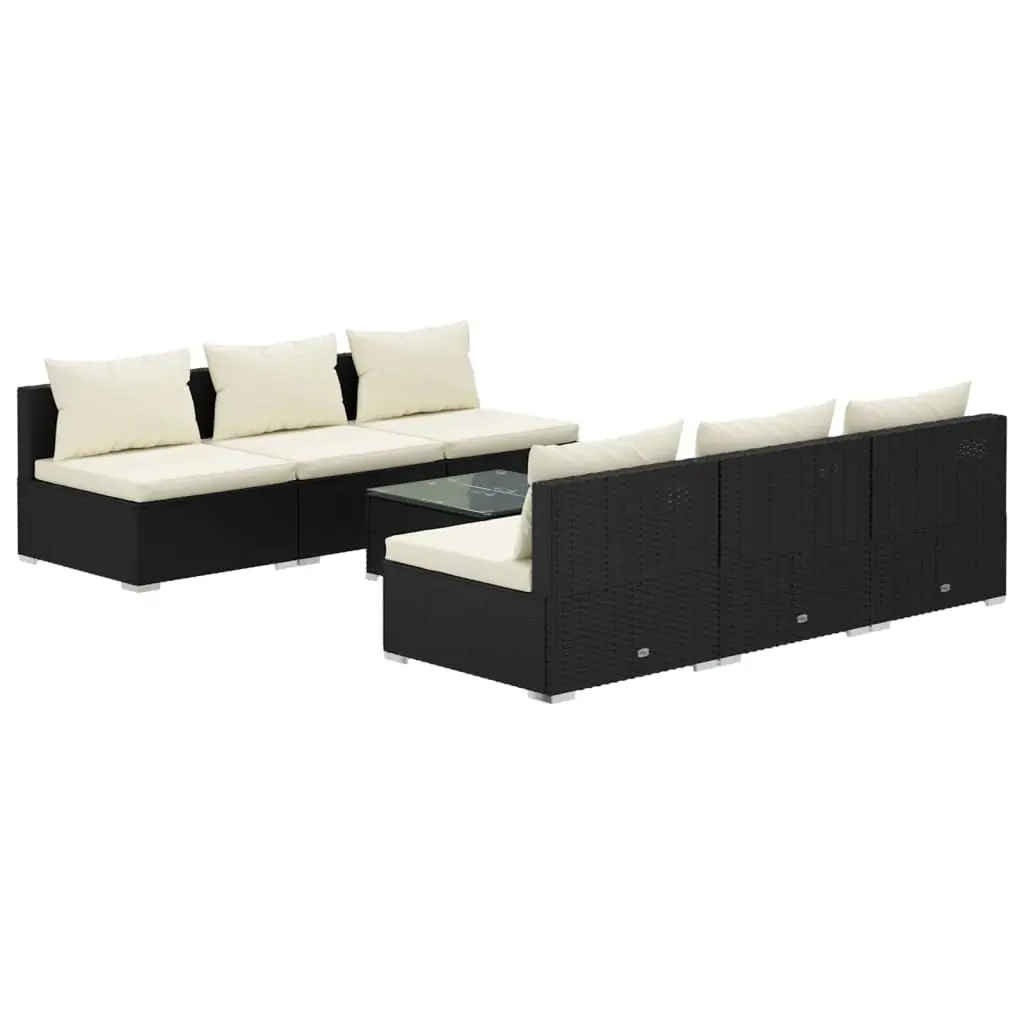 7 Piece Garden Lounge Set with Cushions Poly Rattan Black 3101455 - Furniture
