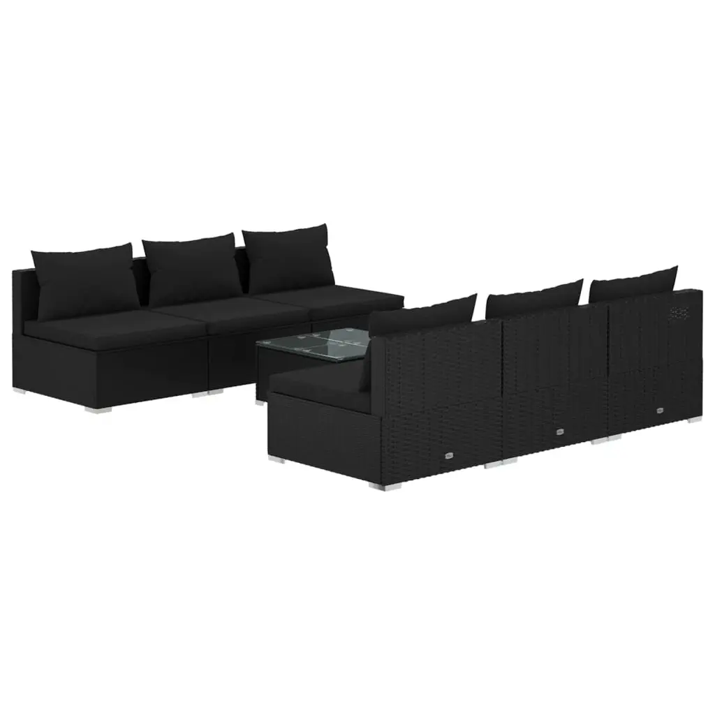 7 Piece Garden Lounge Set with Cushions Poly Rattan Black 3101456 - Furniture