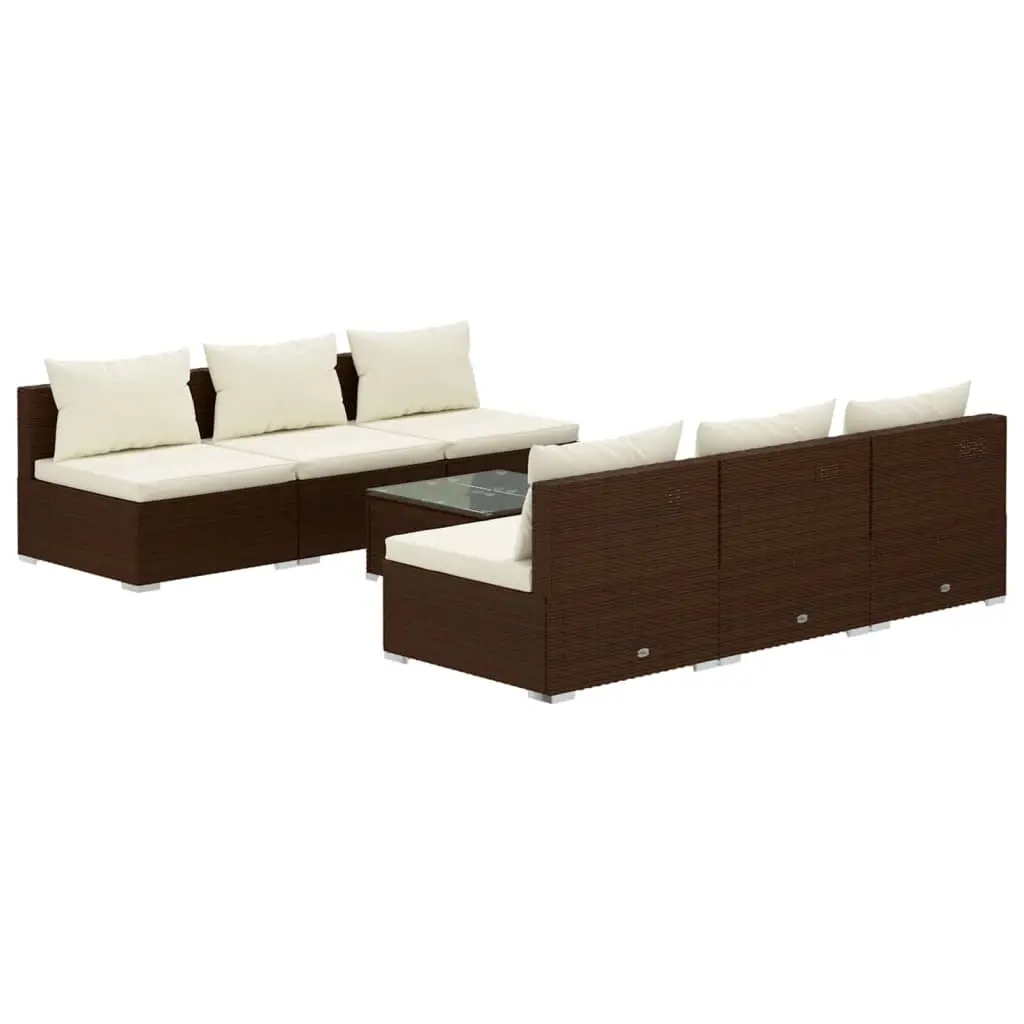 7 Piece Garden Lounge Set with Cushions Poly Rattan Brown 3101458 - Furniture