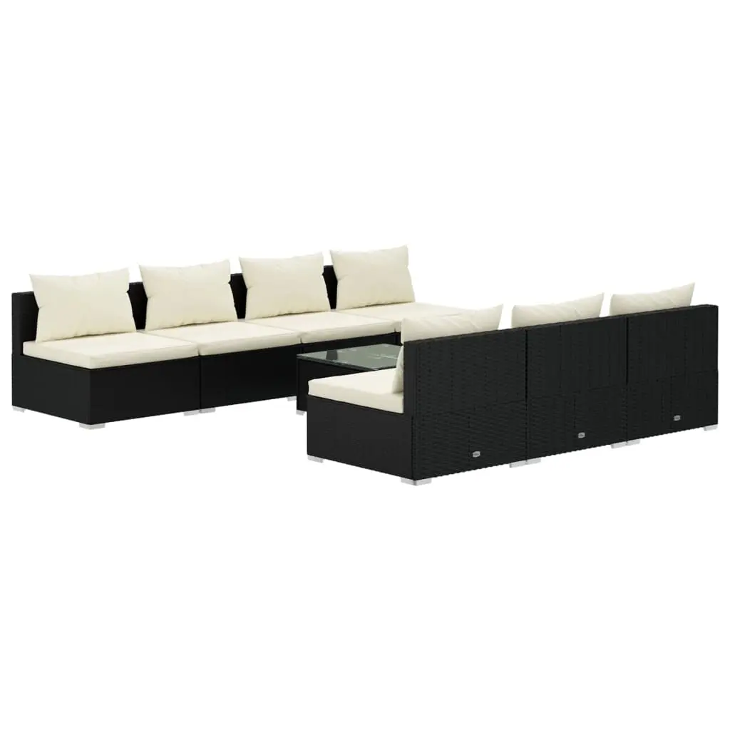 8 Piece Garden Lounge Set with Cushions Poly Rattan Black 3101463 - Furniture