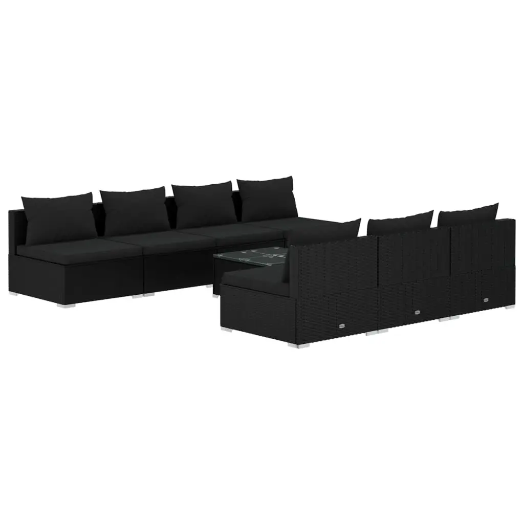 8 Piece Garden Lounge Set with Cushions Poly Rattan Black 3101464 - Furniture