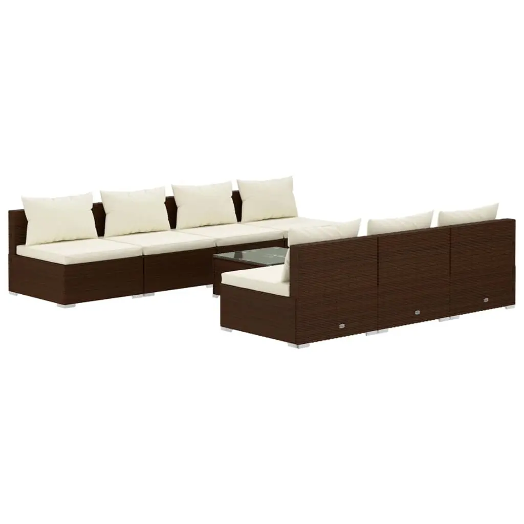 8 Piece Garden Lounge Set with Cushions Poly Rattan Brown 3101466 - Furniture