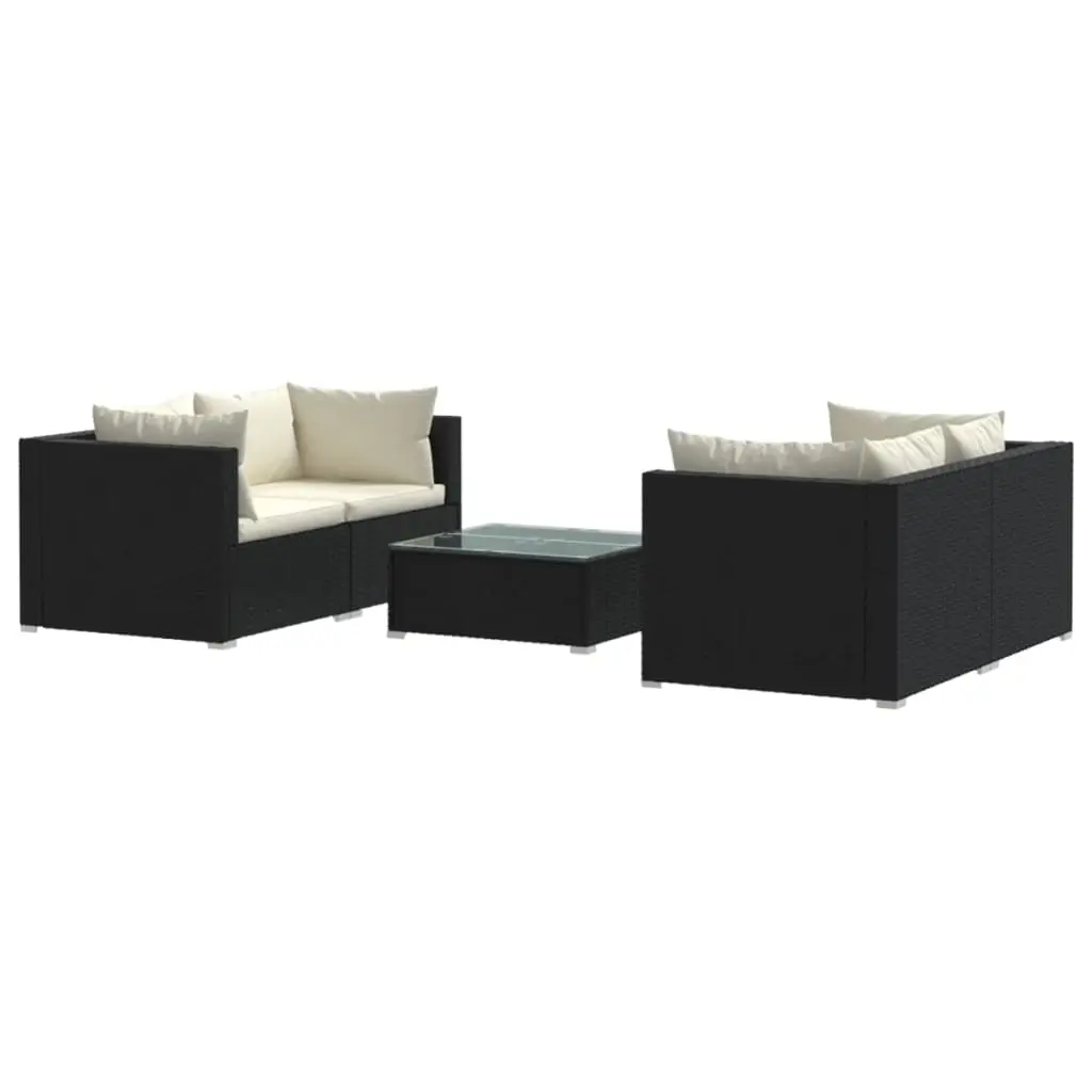 5 Piece Garden Lounge Set with Cushions Poly Rattan Black 3101479 - Furniture