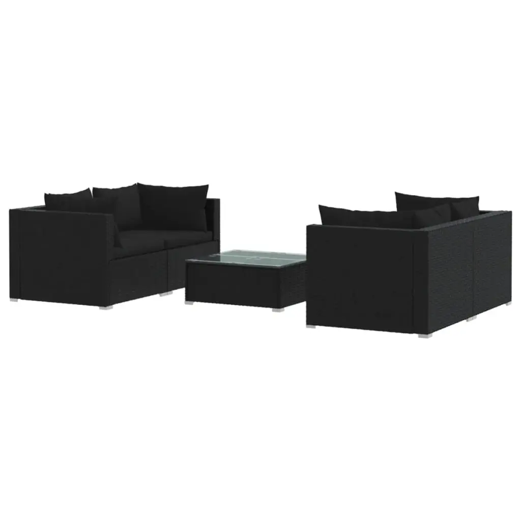 5 Piece Garden Lounge Set with Cushions Poly Rattan Black 3101480 - Furniture