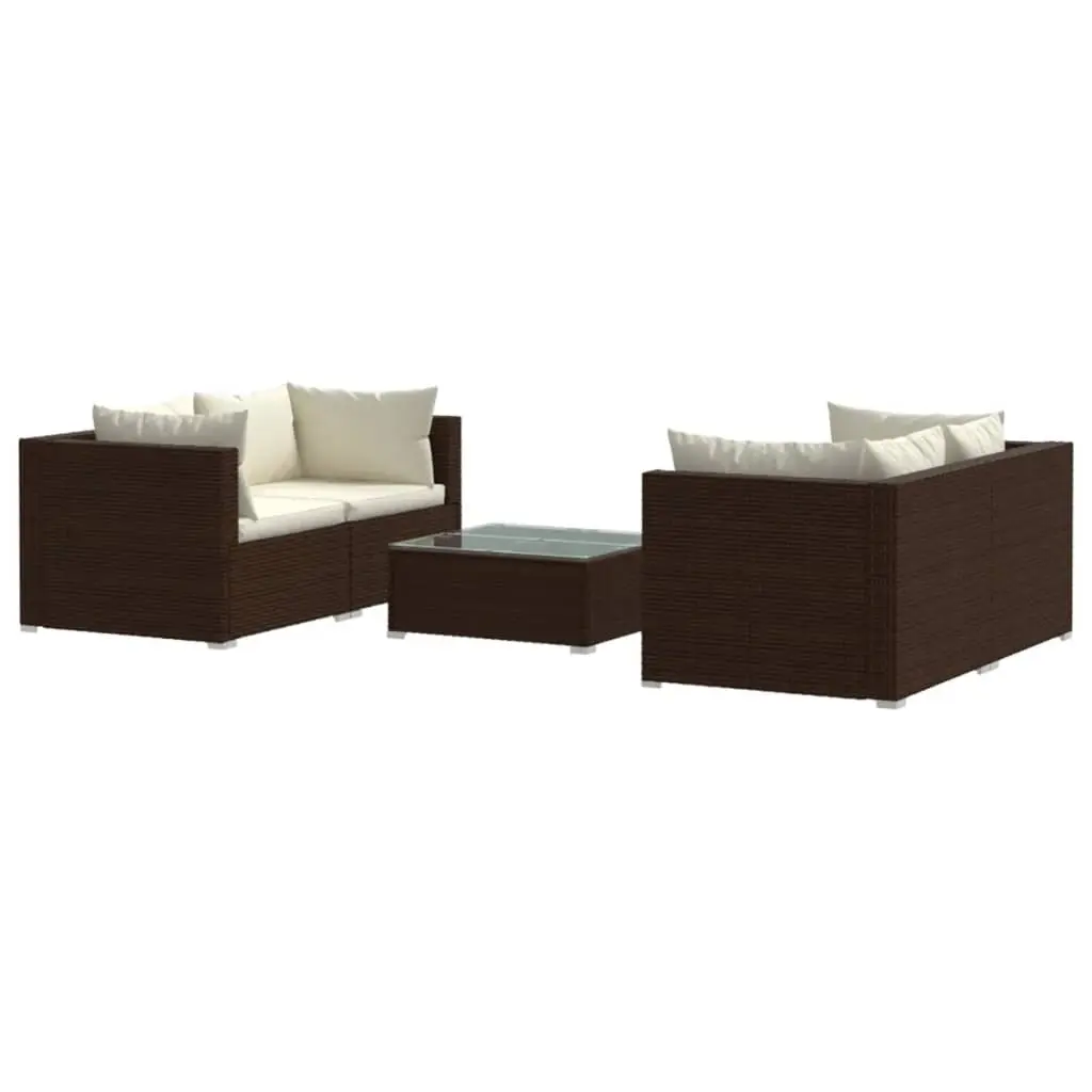 5 Piece Garden Lounge Set with Cushions Poly Rattan Brown 3101482 - Furniture