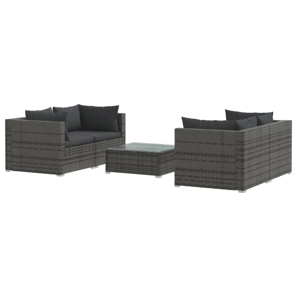 5 Piece Garden Lounge Set with Cushions Poly Rattan Grey 3101485 - Furniture