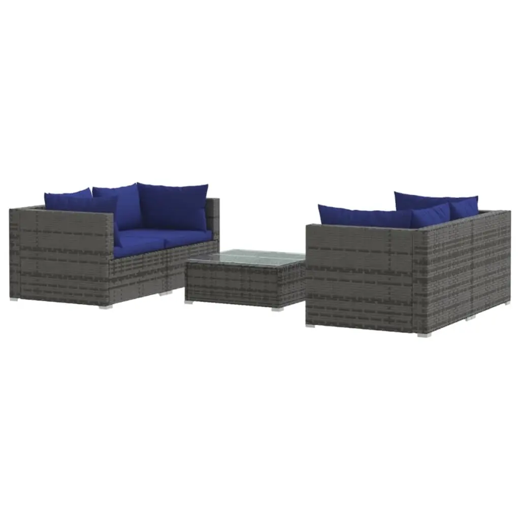 5 Piece Garden Lounge Set with Cushions Poly Rattan Grey 3101486 - Furniture