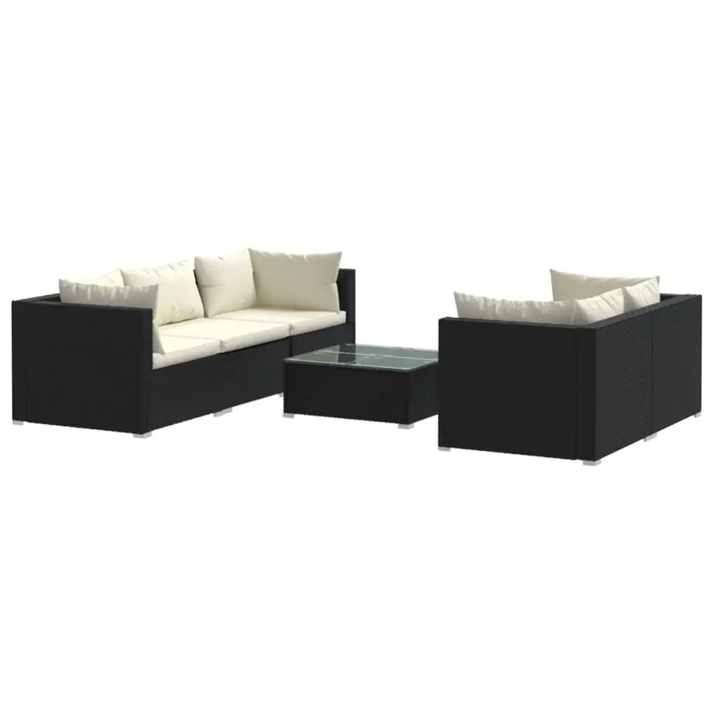 6 Piece Garden Lounge Set with Cushions Poly Rattan Black 3101487 - Furniture
