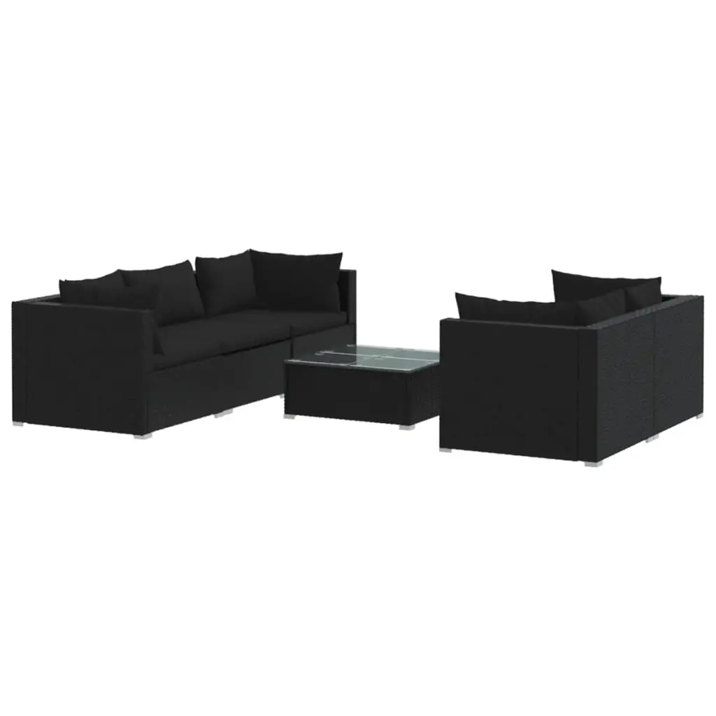 6 Piece Garden Lounge Set with Cushions Poly Rattan Black 3101488 - Furniture