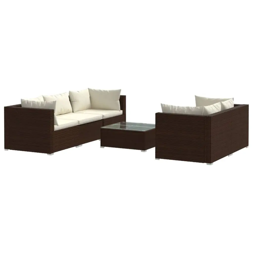 6 Piece Garden Lounge Set with Cushions Poly Rattan Brown 3101490 - Furniture