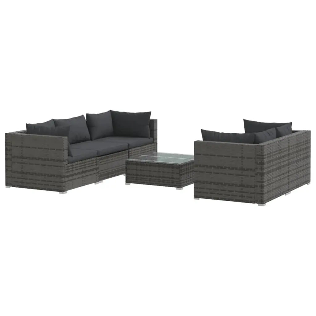 6 Piece Garden Lounge Set with Cushions Poly Rattan Grey 3101493 - Furniture