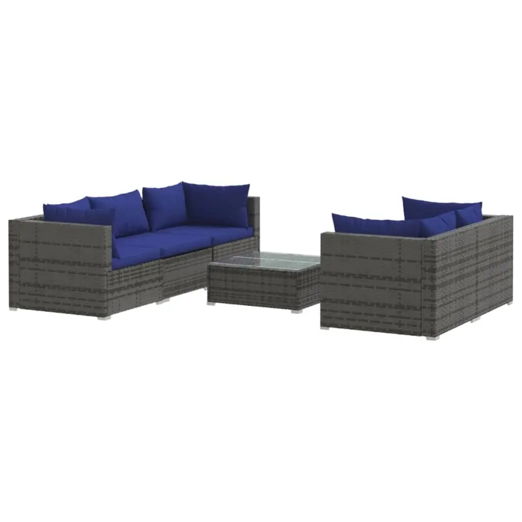 6 Piece Garden Lounge Set with Cushions Poly Rattan Grey 3101494 - Furniture