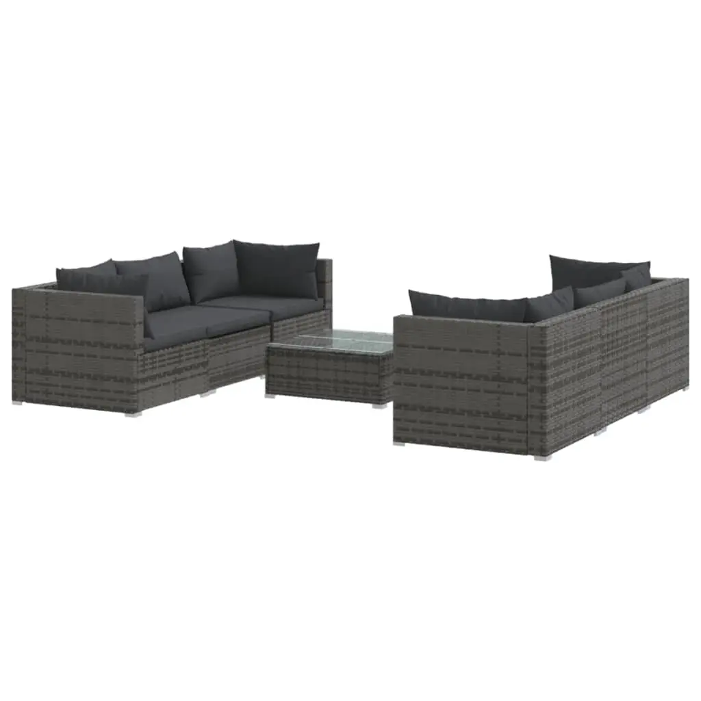 7 Piece Garden Lounge Set with Cushions Poly Rattan Grey 3101501 - Furniture