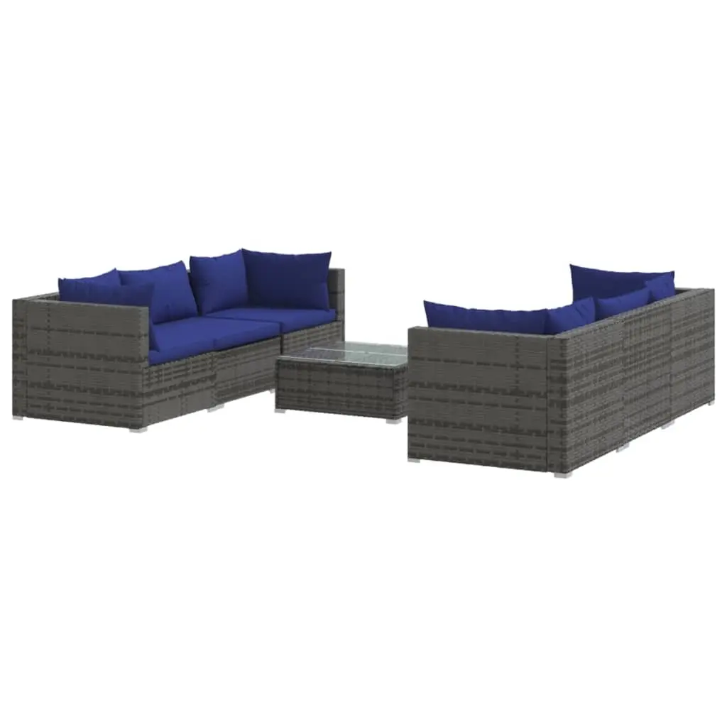 7 Piece Garden Lounge Set with Cushions Poly Rattan Grey 3101502 - Furniture