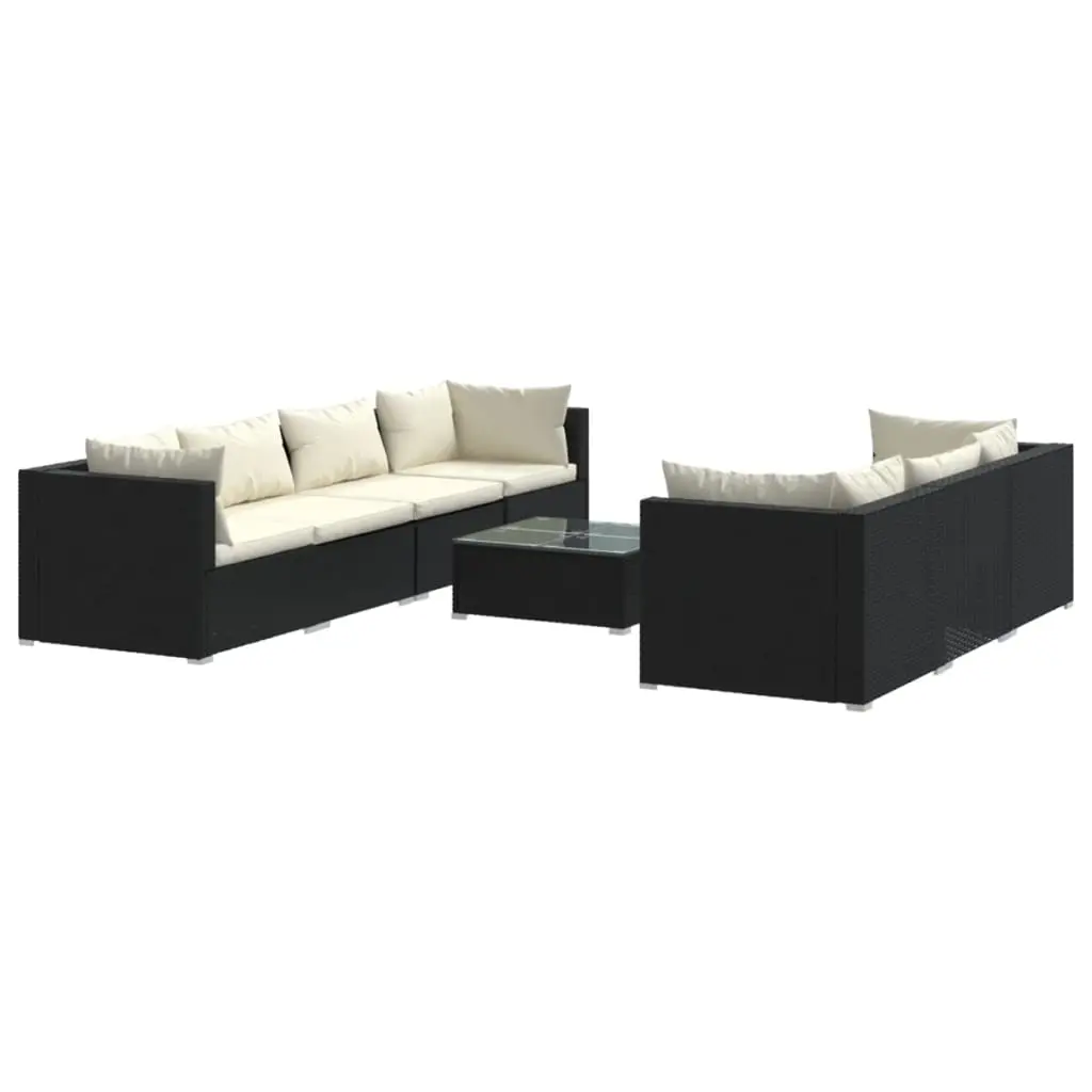 8 Piece Garden Lounge Set with Cushions Poly Rattan Black 3101503 - Furniture