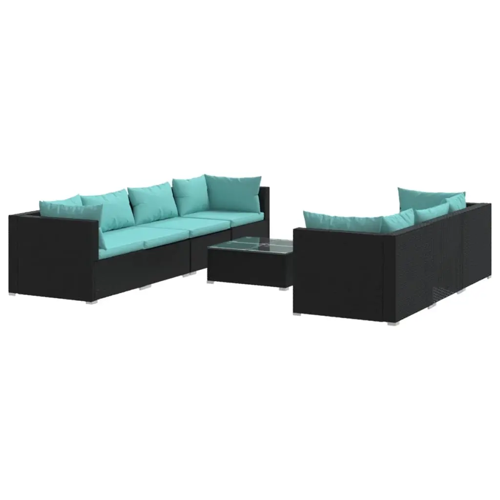 8 Piece Garden Lounge Set with Cushions Poly Rattan Black 3101505 - Furniture