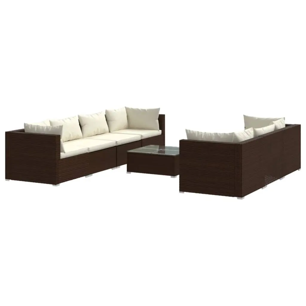 8 Piece Garden Lounge Set with Cushions Poly Rattan Brown 3101506 - Furniture