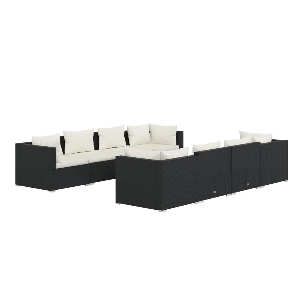 9 Piece Garden Lounge Set with Cushions Poly Rattan Black 3101511 - Furniture