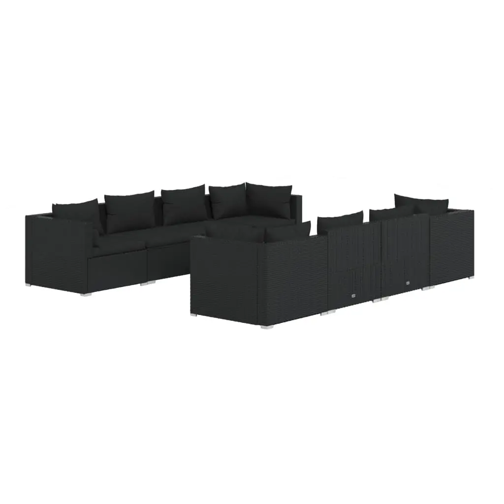 9 Piece Garden Lounge Set with Cushions Poly Rattan Black 3101512 - Furniture