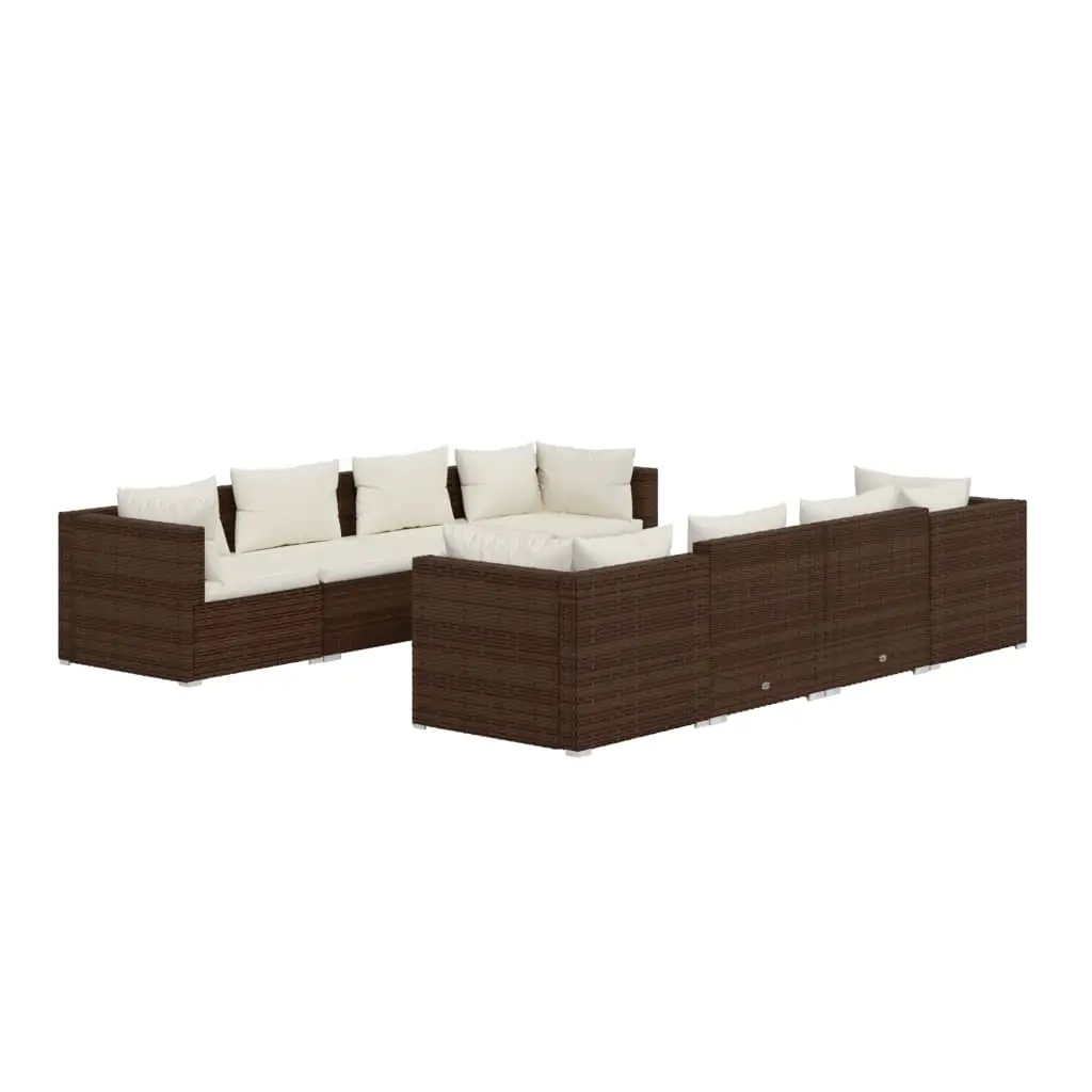 9 Piece Garden Lounge Set with Cushions Poly Rattan Brown 3101514 - Furniture