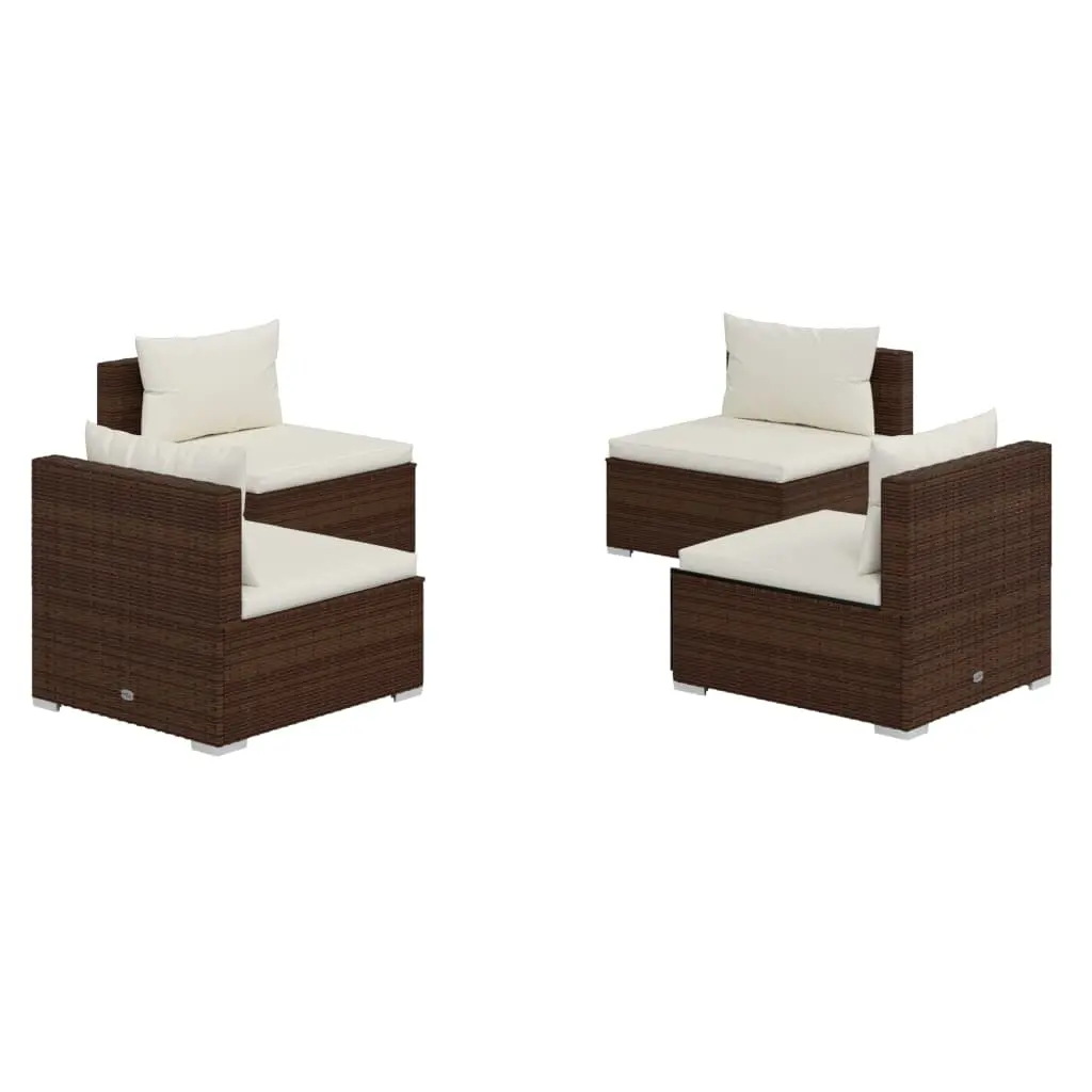 4 Piece Garden Lounge Set with Cushions Poly Rattan Brown 3101530 - Furniture