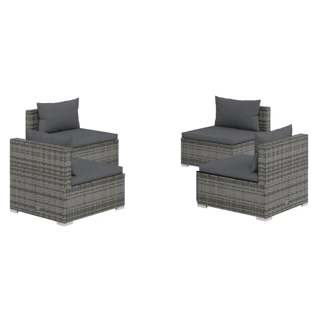 4 Piece Garden Lounge Set with Cushions Poly Rattan Grey 3101533 - Furniture