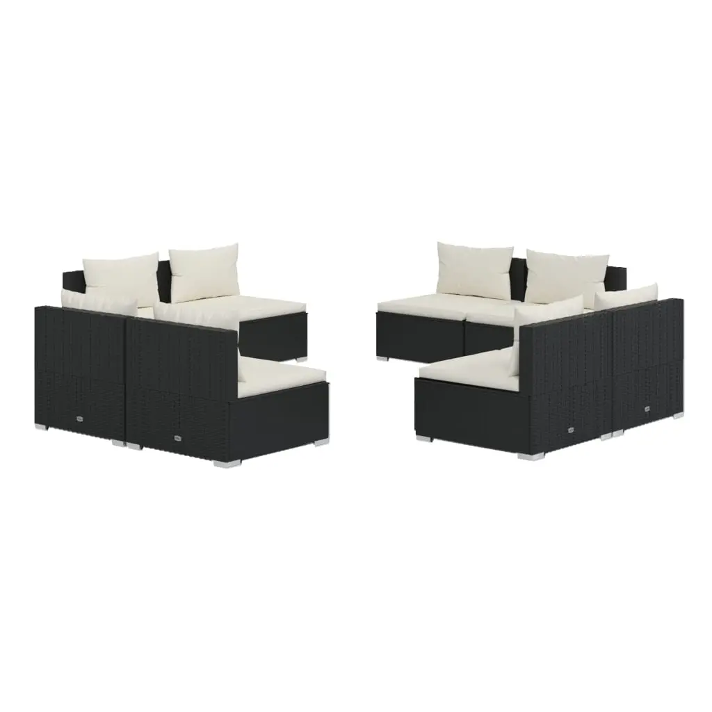 8 Piece Garden Lounge Set with Cushions Poly Rattan Black 3101535 - Furniture