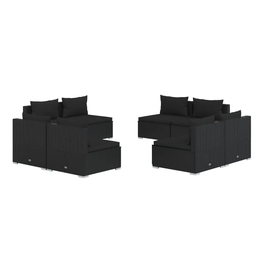 8 Piece Garden Lounge Set with Cushions Poly Rattan Black 3101536 - Furniture