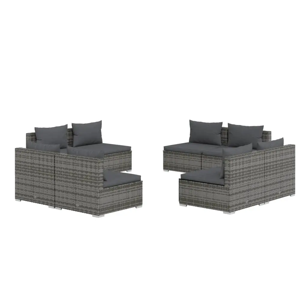 8 Piece Garden Lounge Set with Cushions Poly Rattan Grey 3101541 - Furniture
