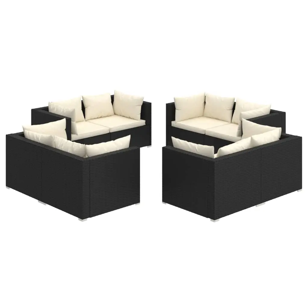 8 Piece Garden Lounge Set with Cushions Poly Rattan Black 3101551 - Furniture