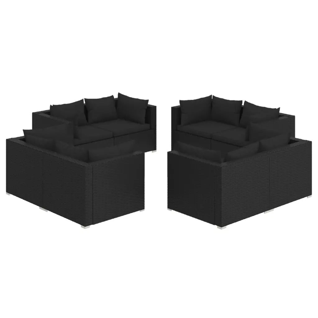 8 Piece Garden Lounge Set with Cushions Poly Rattan Black 3101552 - Furniture