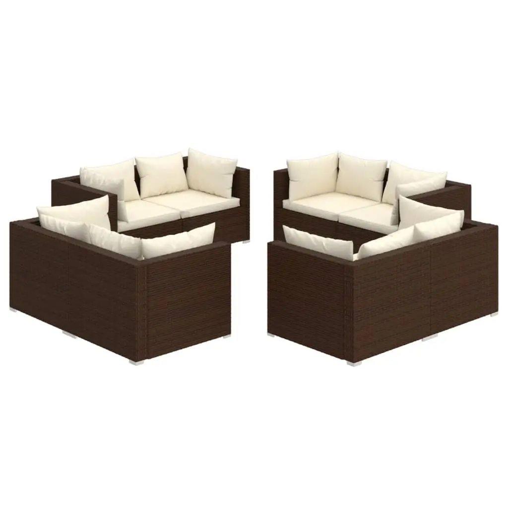 8 Piece Garden Lounge Set with Cushions Poly Rattan Brown 3101554 - Furniture