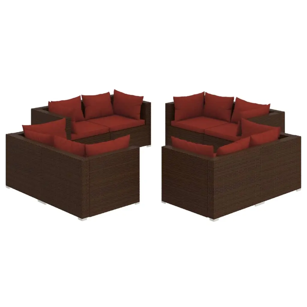 8 Piece Garden Lounge Set with Cushions Poly Rattan Brown 3101555 - Furniture