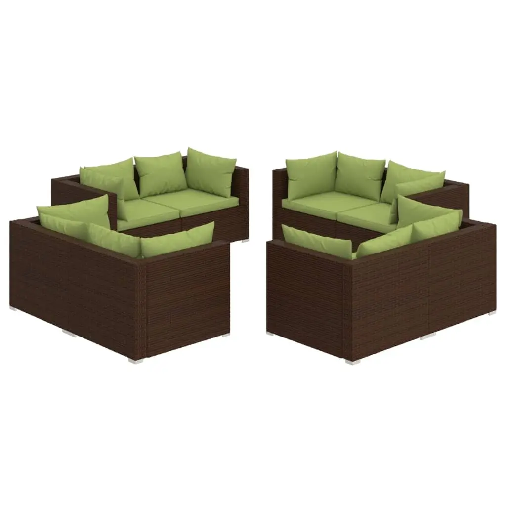 8 Piece Garden Lounge Set with Cushions Poly Rattan Brown 3101556 - Furniture